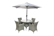 Capri 4 Seater Round Rattan Furniture Set - 1.1M WITH PARASOL