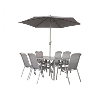 Napoli Garden Set (1.5M Rect Table, 6 Chairs & Parasol)