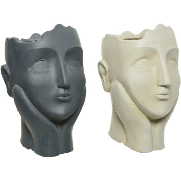 Fibreclay Lady Face Planter  2 Assorted - Black/Cream